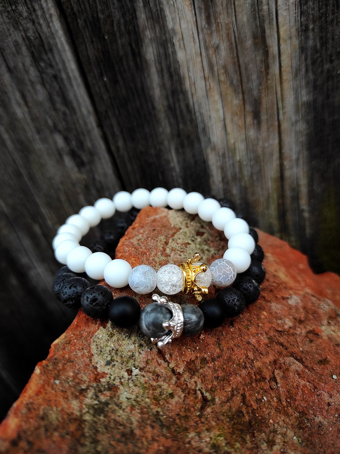 Achát páros ásvány koronás karkötő